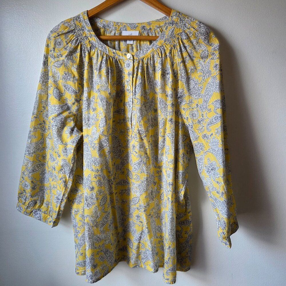 EUC LIKE NEW J JILL BOHO PAISLEY PRINT QUARTER BUTTONED  3/4 SLEEVES TOP SIZE L